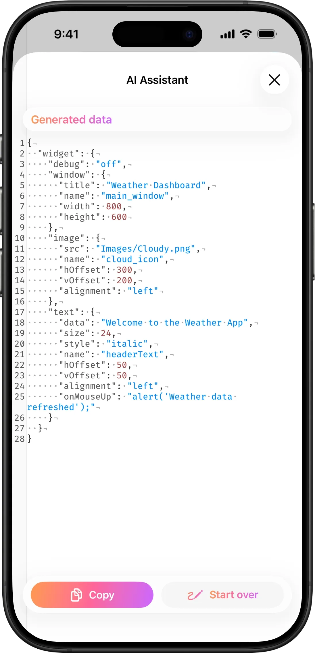 Generated mock JSON body in the AI assistant editor